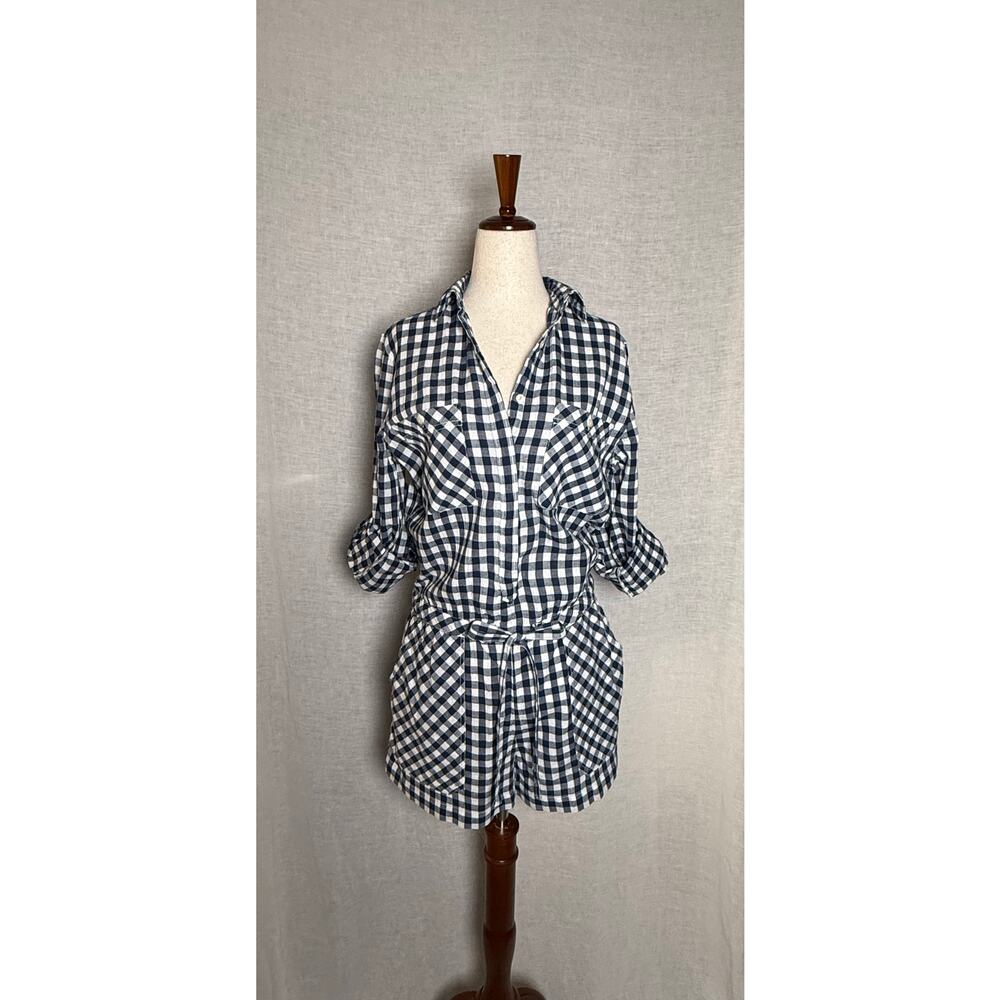 Ralph Lauren Denim & Supply Blue and White Gingham Long Sleeve Romper